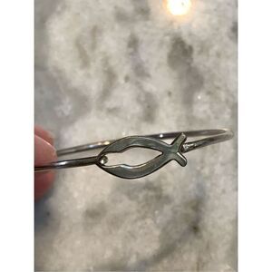 .925 Christian Fish Symbol Sterling Silver Bangle Bracelet #faith